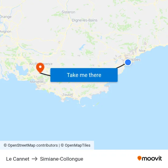 Le Cannet to Simiane-Collongue map
