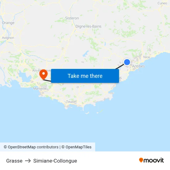Grasse to Simiane-Collongue map