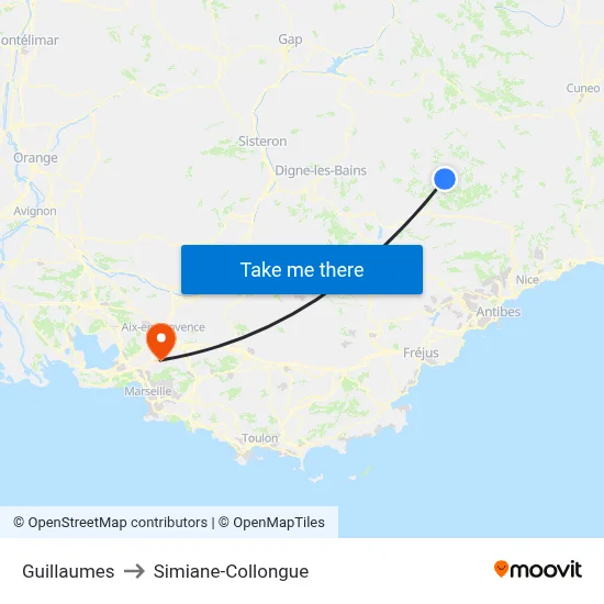 Guillaumes to Simiane-Collongue map