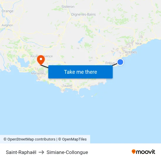 Saint-Raphaël to Simiane-Collongue map