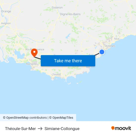 Théoule-Sur-Mer to Simiane-Collongue map