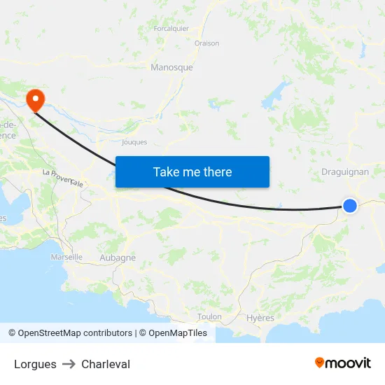 Lorgues to Charleval map