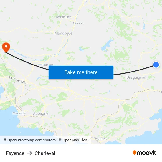 Fayence to Charleval map