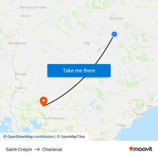 Saint-Crépin to Charleval map