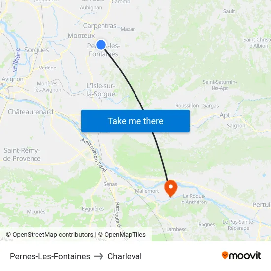 Pernes-Les-Fontaines to Charleval map