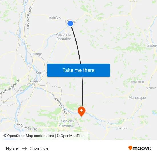 Nyons to Charleval map
