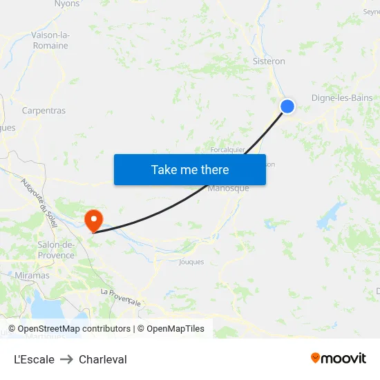 L'Escale to Charleval map