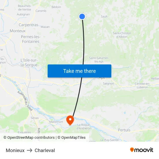 Monieux to Charleval map