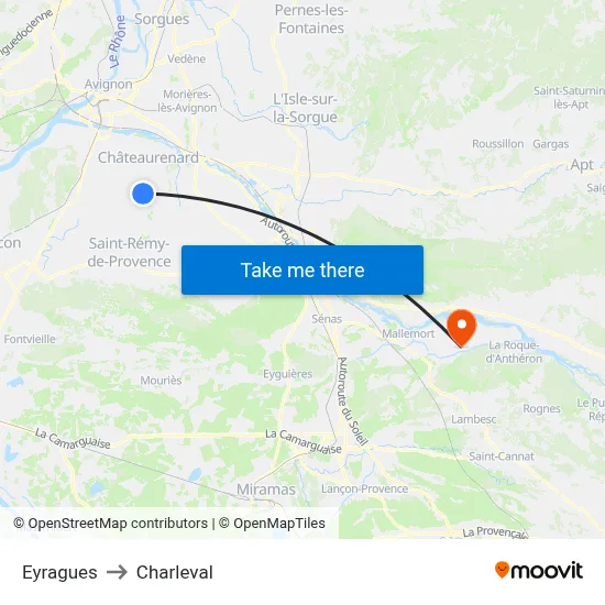 Eyragues to Charleval map