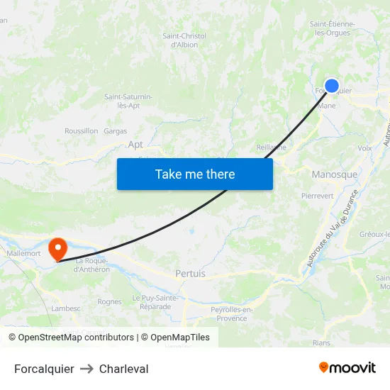 Forcalquier to Charleval map
