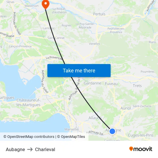 Aubagne to Charleval map