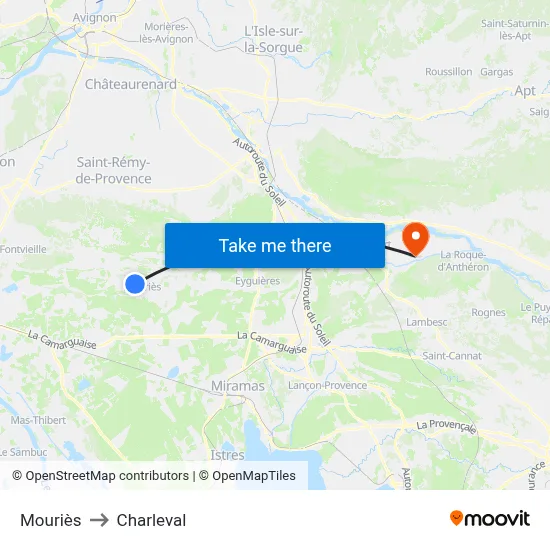 Mouriès to Charleval map