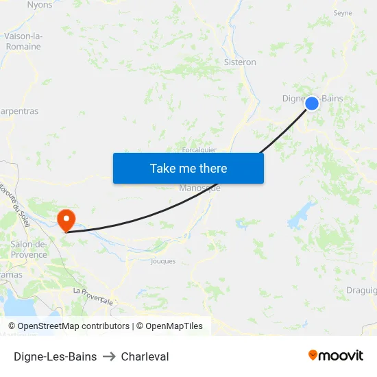 Digne-Les-Bains to Charleval map