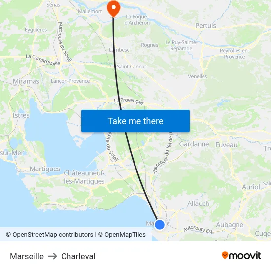 Marseille to Charleval map