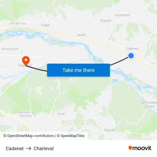 Cadenet to Charleval map