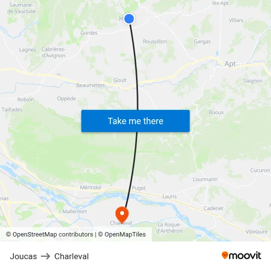 Joucas to Charleval map