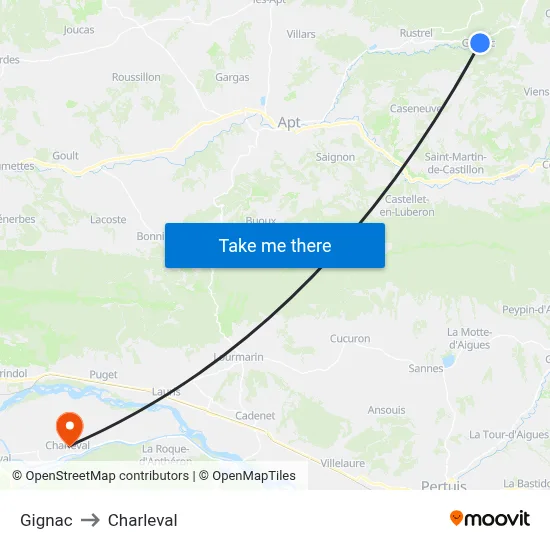 Gignac to Charleval map
