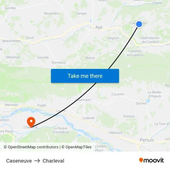 Caseneuve to Charleval map