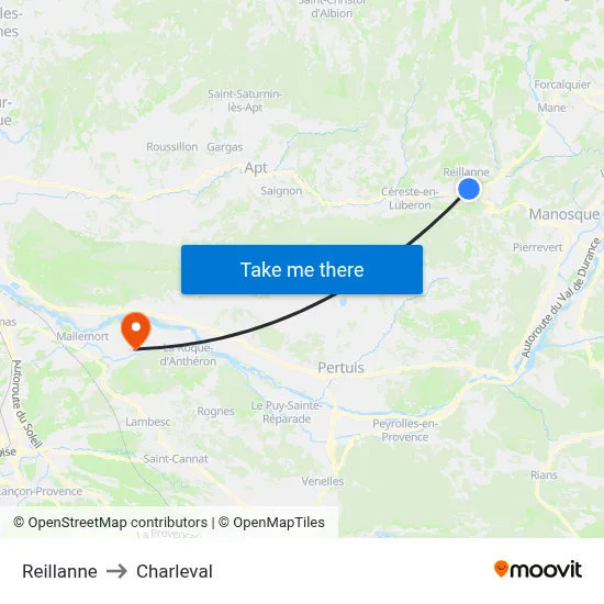 Reillanne to Charleval map