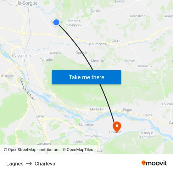Lagnes to Charleval map