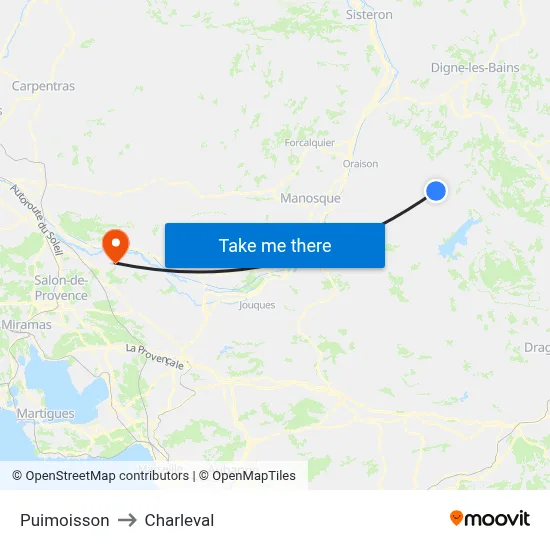 Puimoisson to Charleval map