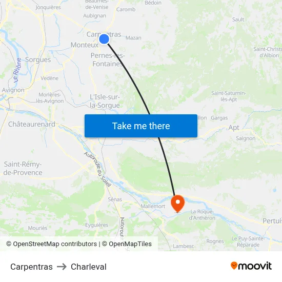 Carpentras to Charleval map