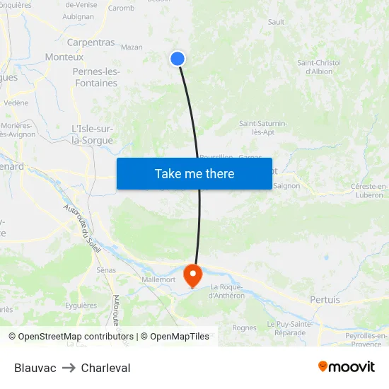 Blauvac to Charleval map