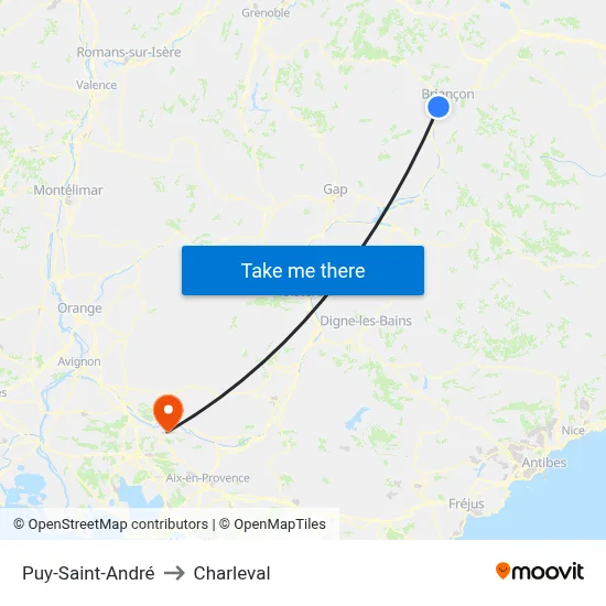 Puy-Saint-André to Charleval map