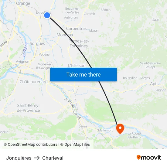Jonquières to Charleval map