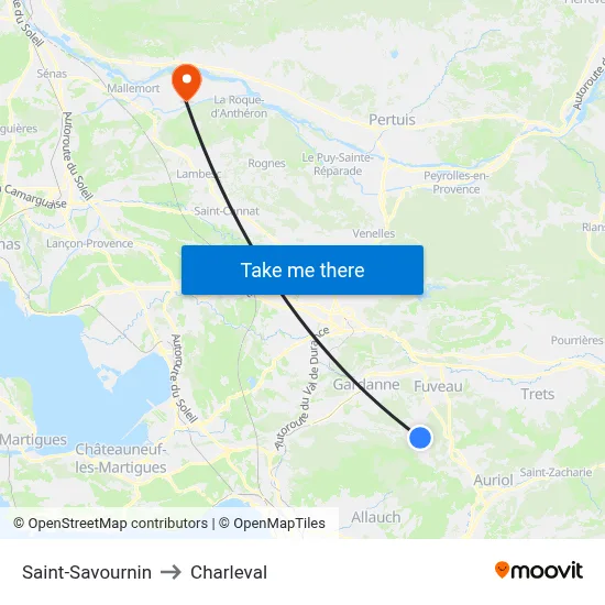 Saint-Savournin to Charleval map