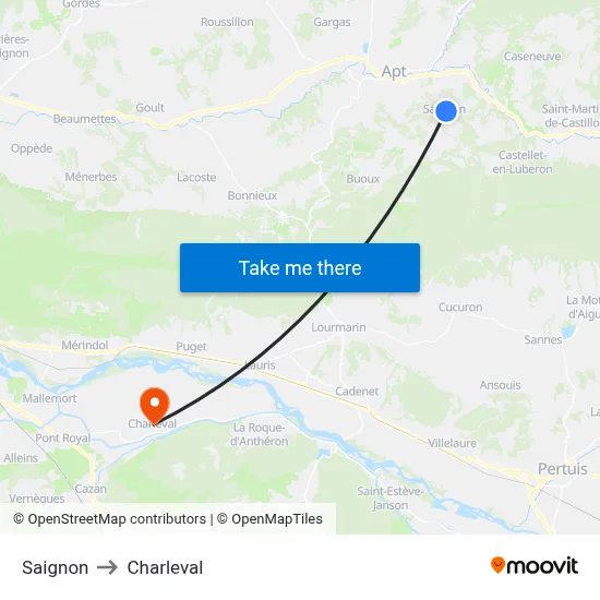 Saignon to Charleval map