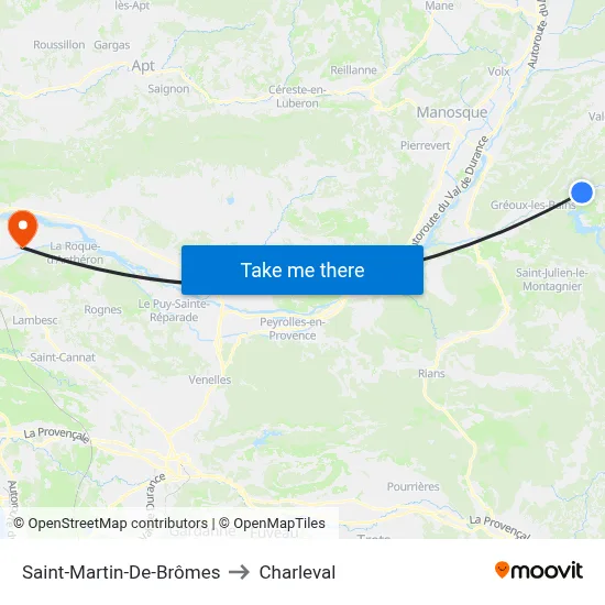 Saint-Martin-De-Brômes to Charleval map