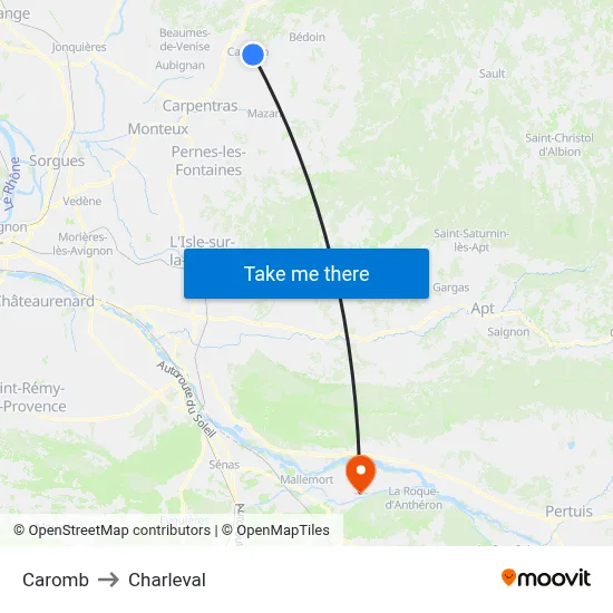 Caromb to Charleval map