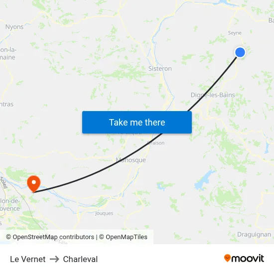 Le Vernet to Charleval map