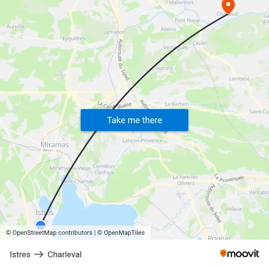 Istres to Charleval map