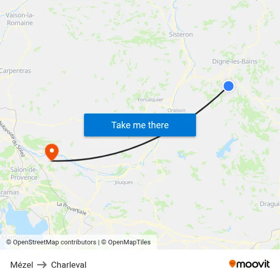 Mézel to Charleval map
