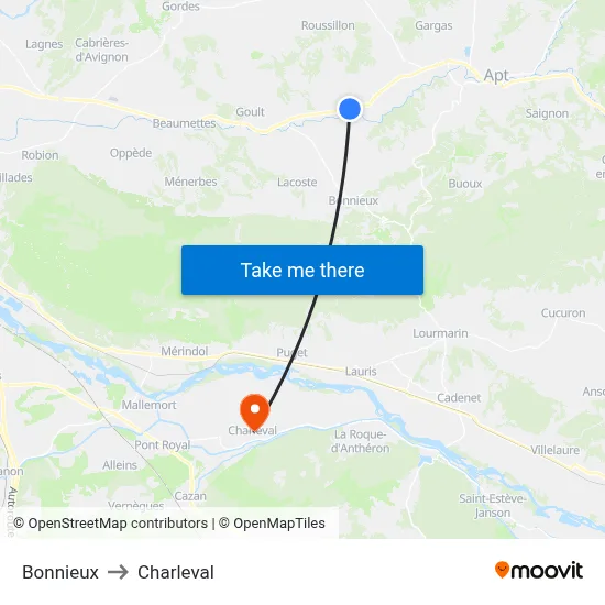 Bonnieux to Charleval map