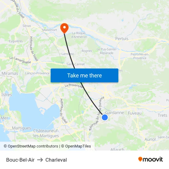 Bouc-Bel-Air to Charleval map