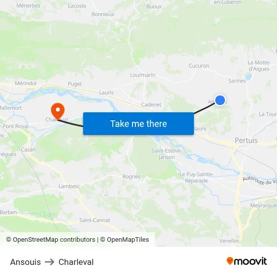 Ansouis to Charleval map
