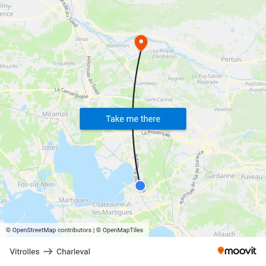 Vitrolles to Charleval map