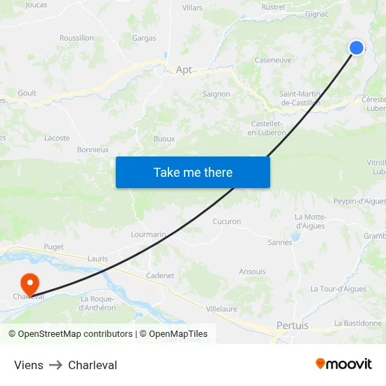 Viens to Charleval map
