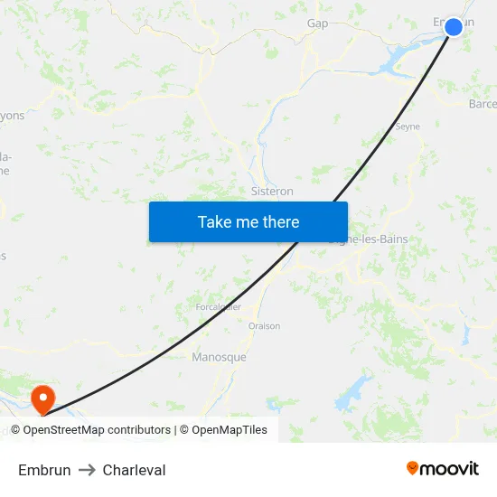 Embrun to Charleval map