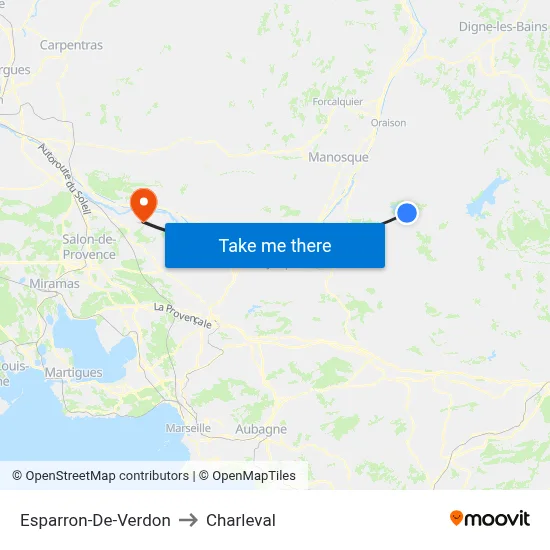 Esparron-De-Verdon to Charleval map