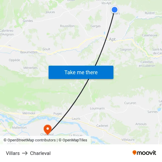 Villars to Charleval map