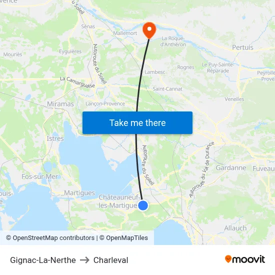 Gignac-La-Nerthe to Charleval map