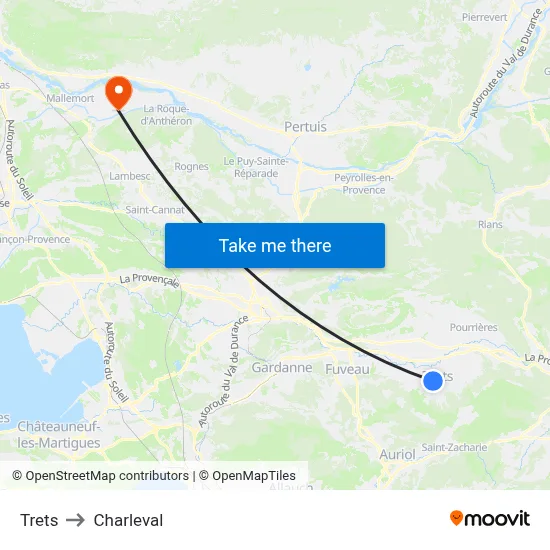 Trets to Charleval map