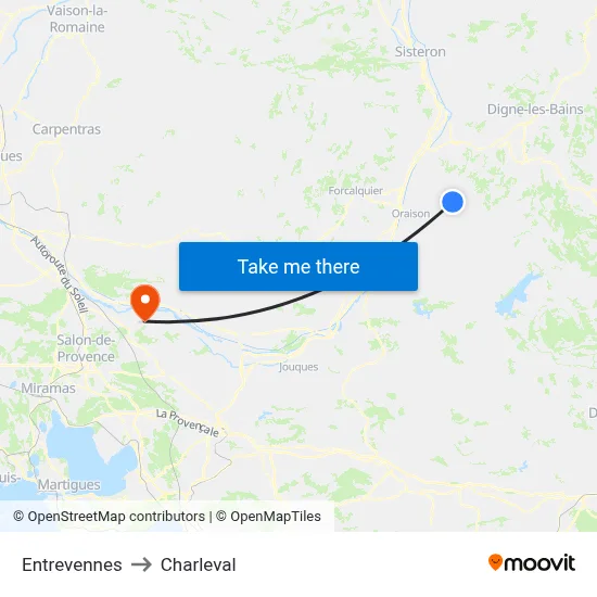 Entrevennes to Charleval map