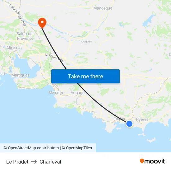Le Pradet to Charleval map