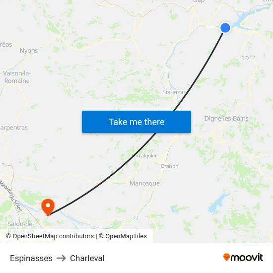 Espinasses to Charleval map