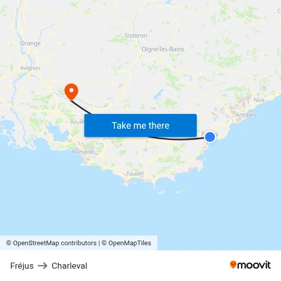 Fréjus to Charleval map